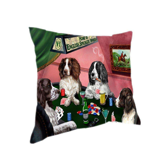 Home of 4 English Springer Spaniel Dogs Playing Poker Pillow