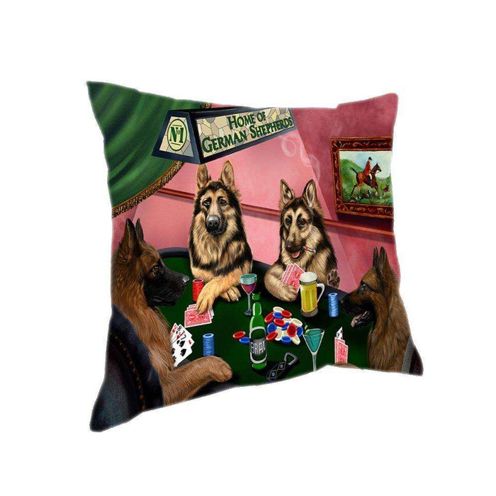 Home of 4 German Shepherds Dogs Playing Poker Pillow