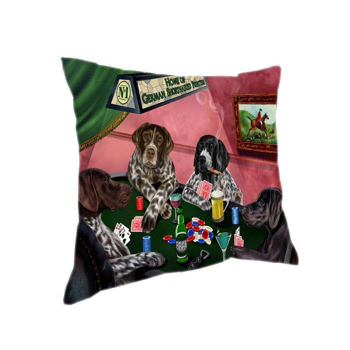 Home of 4 German Shorthaired Pointers Dogs Playing Poker Pillow