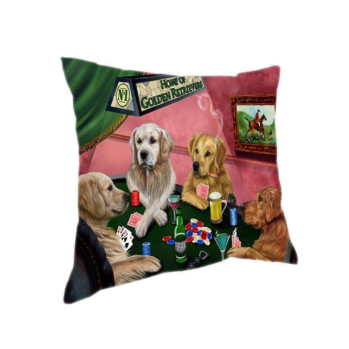 Home of 4 Golden Retrievers Dogs Playing Poker Pillow