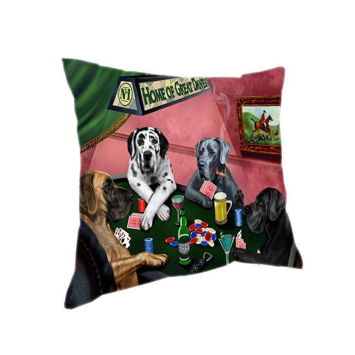 Home of 4 Great Danes Dogs Playing Poker Pillow