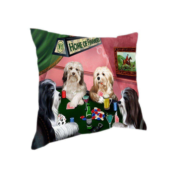 Home of 4 Havanese Dogs Playing Poker Pillow