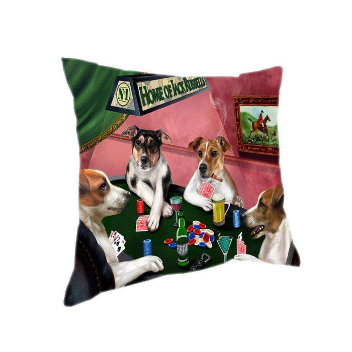 Home of 4 Jack Russell Dogs Playing Poker Pillow