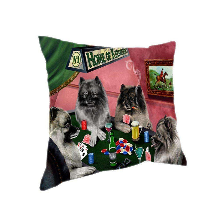 Home of 4 Keeshond Dogs Playing Poker Pillow