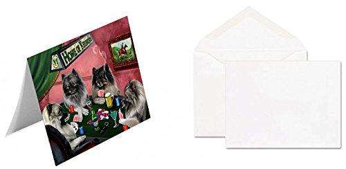 Home of 4 Keeshonds Dogs Playing Poker Handmade Artwork Assorted Pets Greeting Cards and Note Cards with Envelopes for All Occasions and Holiday Seasons