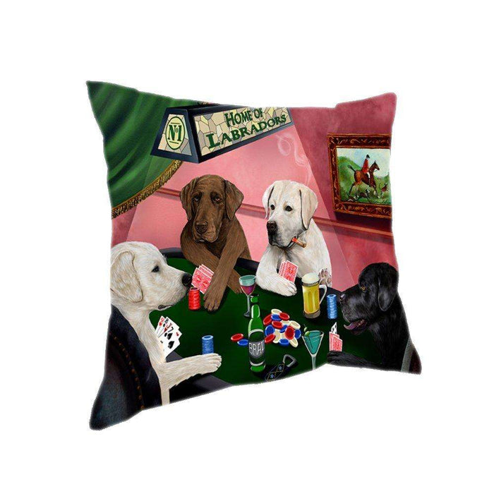 Home of 4 Labradors Dogs Playing Poker Pillow