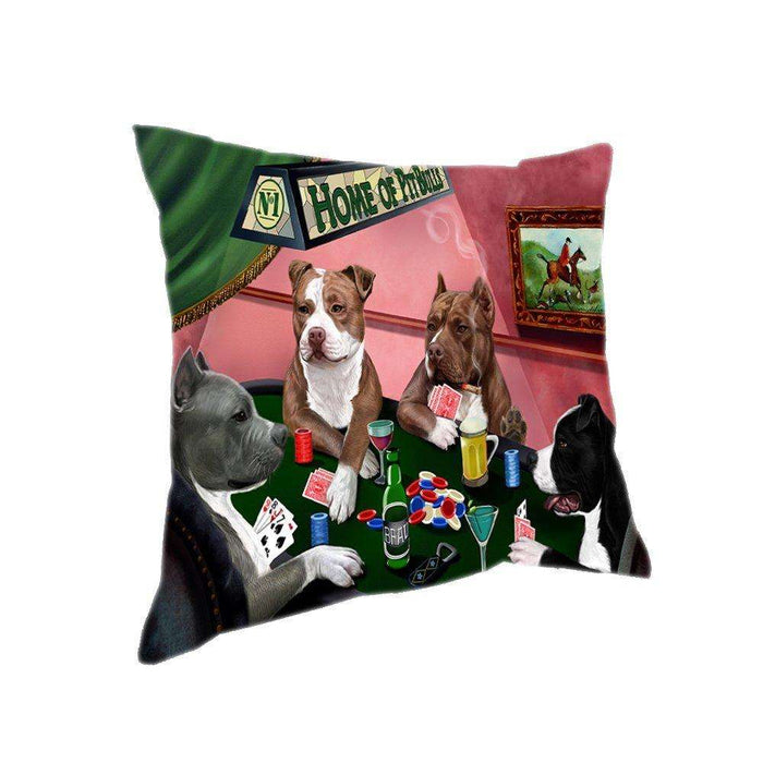 Home of 4 Pit Bull Dogs Playing Poker Pillow