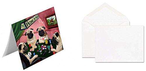 Home of 4 Pug Dogs Playing Poker Handmade Artwork Assorted Pets Greeting Cards and Note Cards with Envelopes for All Occasions and Holiday Seasons (20)