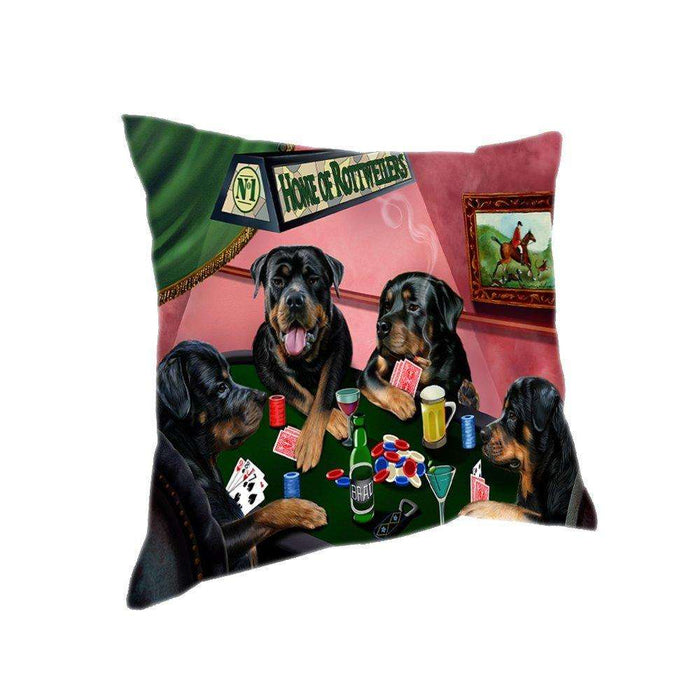 Home of 4 Rottweilers Dogs Playing Poker Pillow