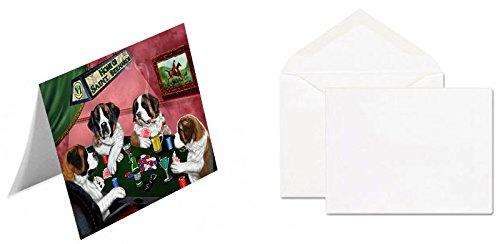 Home of 4 Saint Bernard Dogs Playing Poker Handmade Artwork Assorted Pets Greeting Cards and Note Cards with Envelopes for All Occasions and Holiday Seasons