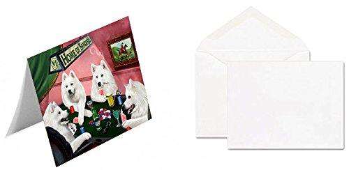 Home of 4 Samoyed Dogs Playing Poker Handmade Artwork Assorted Pets Greeting Cards and Note Cards with Envelopes for All Occasions and Holiday Seasons