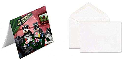 Home of 4 Schnauzers Dogs Playing Poker Handmade Artwork Assorted Pets Greeting Cards and Note Cards with Envelopes for All Occasions and Holiday Seasons