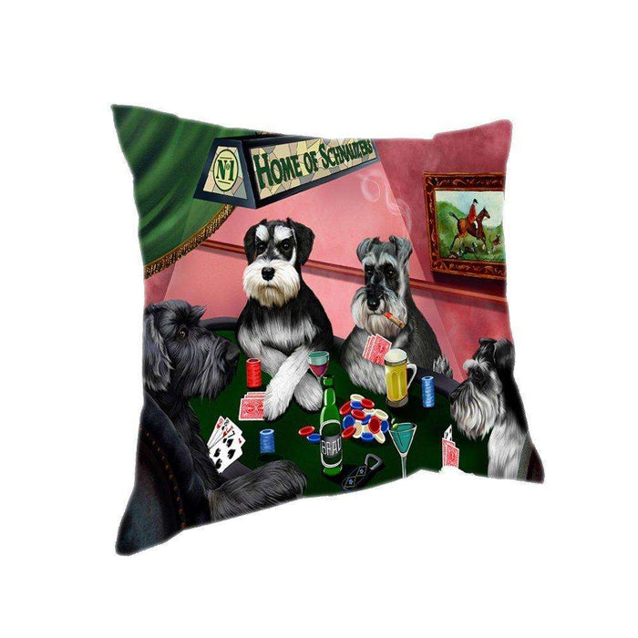 Home of 4 Schnauzers Dogs Playing Poker Pillow