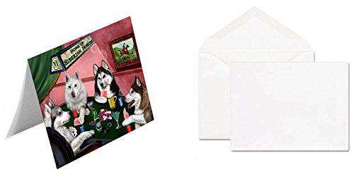 Home of 4 Siberian Husky Dogs Playing Poker Handmade Artwork Assorted Pets Greeting Cards and Note Cards with Envelopes for All Occasions and Holiday Seasons