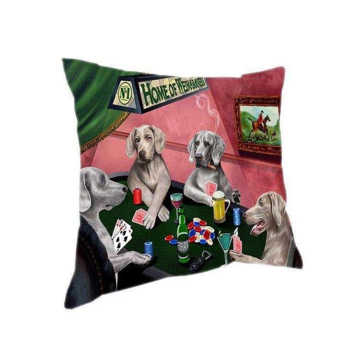 Home of 4 Weimaraner Dogs Playing Poker Pillow