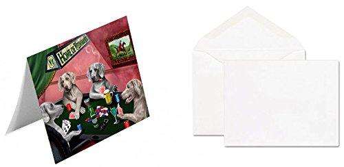 Home of 4 Weimaraners Dogs Playing Poker Handmade Artwork Assorted Pets Greeting Cards and Note Cards with Envelopes for All Occasions and Holiday Seasons