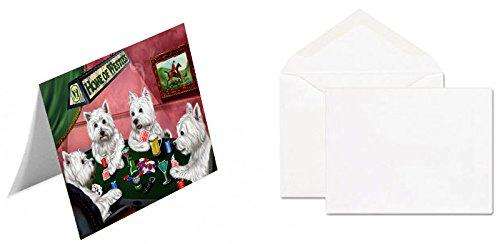 Home of 4 West Highland White Terrier Dogs Playing Poker Handmade Artwork Assorted Pets Greeting Cards and Note Cards with Envelopes for All Occasions and Holiday Seasons