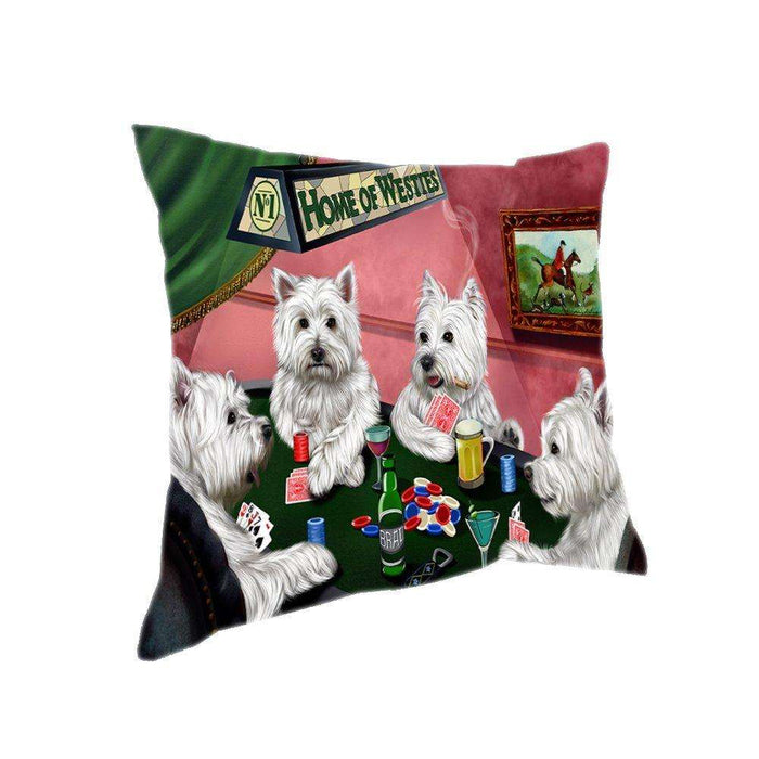 Home of 4 West Highland White Terriers Dogs Playing Poker Pillow