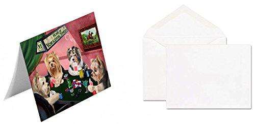 Home of 4 Yorkshire Terrier Dogs Playing Poker Handmade Artwork Assorted Pets Greeting Cards and Note Cards with Envelopes for All Occasions and Holiday Seasons