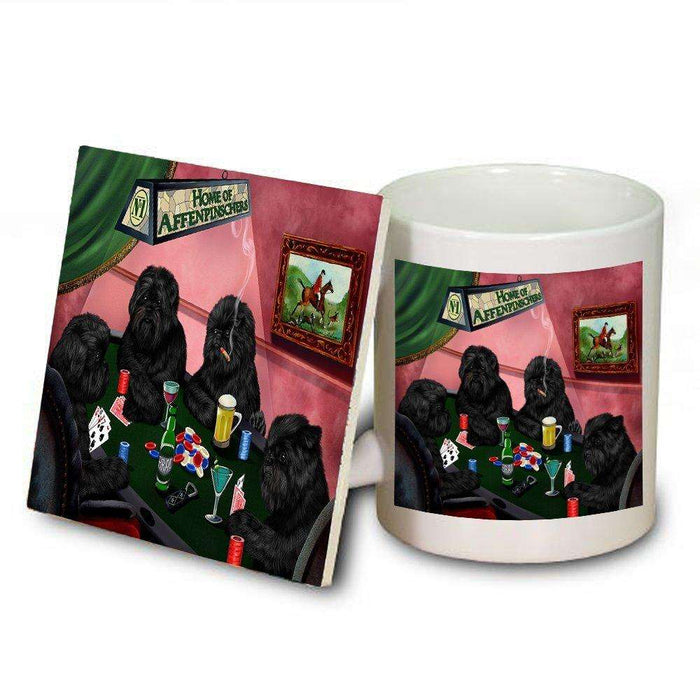 Home of Affenpinschers 4 Dogs Playing Mug and Coaster Set
