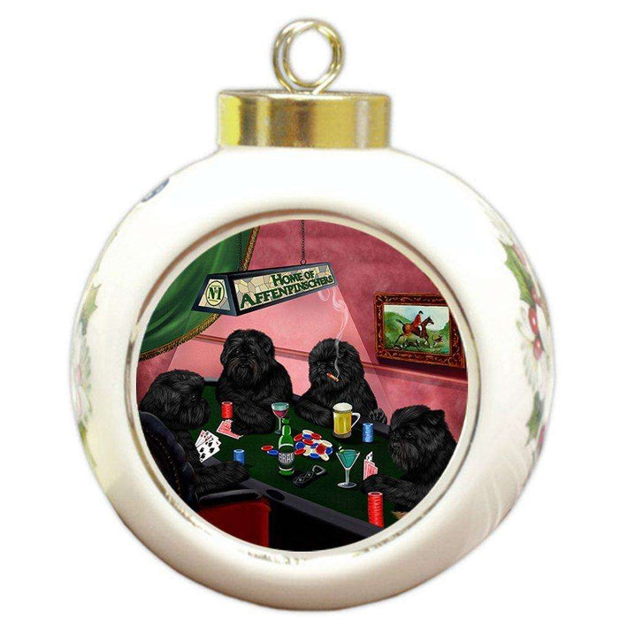 Home of Affenpinschers 4 Dogs Playing Poker Round Ball Christmas Ornament