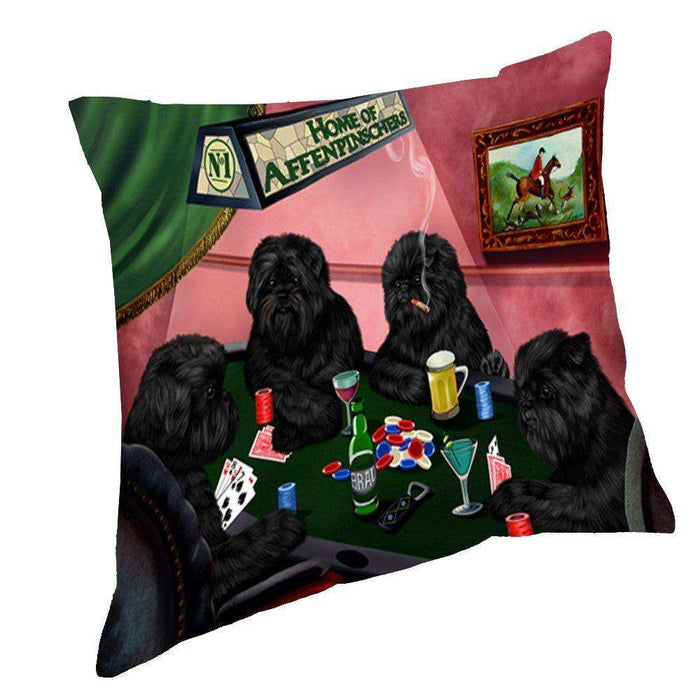 Home of Affenpinschers 4 Dogs Playing Poker Throw Pillow