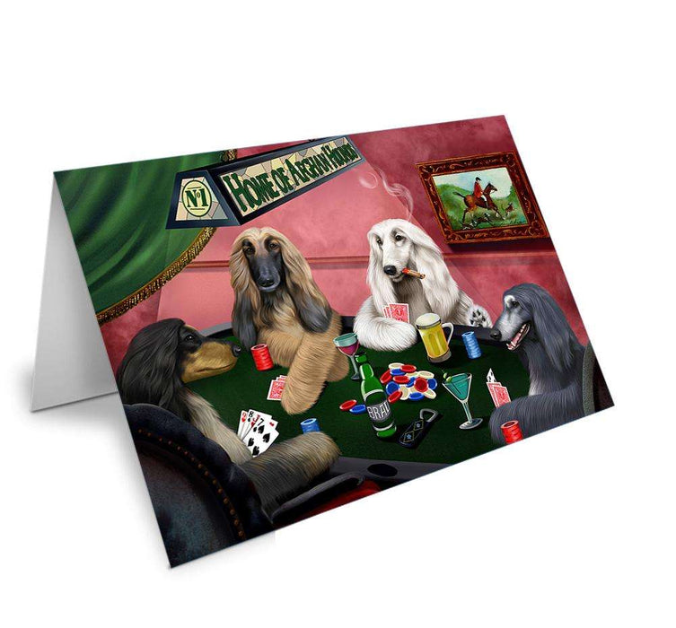 Home of Afghan Hound 4 Dogs Playing Poker Handmade Artwork Assorted Pets Greeting Cards and Note Cards with Envelopes for All Occasions and Holiday Seasons GCD67058
