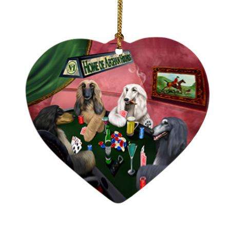 Home of Afghan Hound 4 Dogs Playing Poker Heart Christmas Ornament HPOR54343