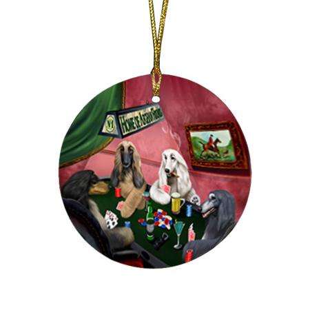 Home of Afghan Hound 4 Dogs Playing Poker Round Flat Christmas Ornament RFPOR54334