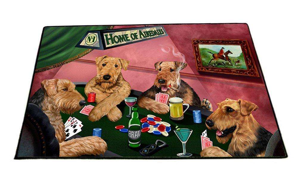 Home of Airedale 4 Dogs Playing Poker Floormat 24" x 36"