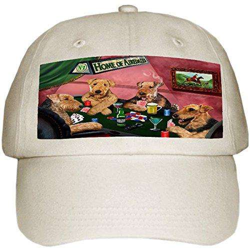 Home of Airedale 4 Dogs Playing Poker Hat Off White