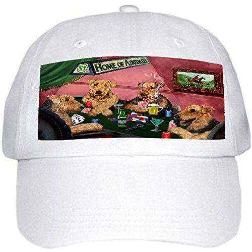 Home of Airedale 4 Dogs Playing Poker Hat White