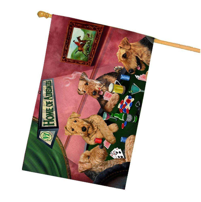 Home of Airedale 4 Dogs Playing Poker House Flag