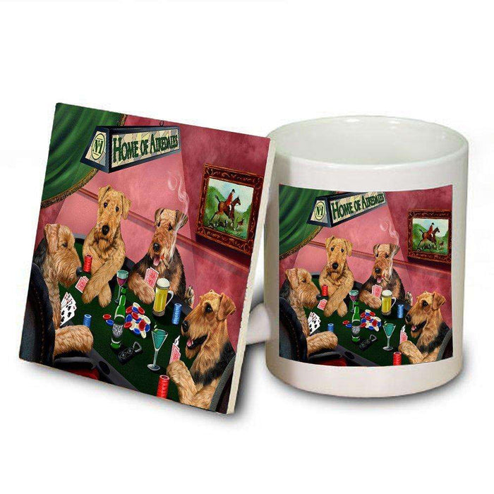 Home of Airedale 4 Dogs Playing Poker Mug and Coaster Set