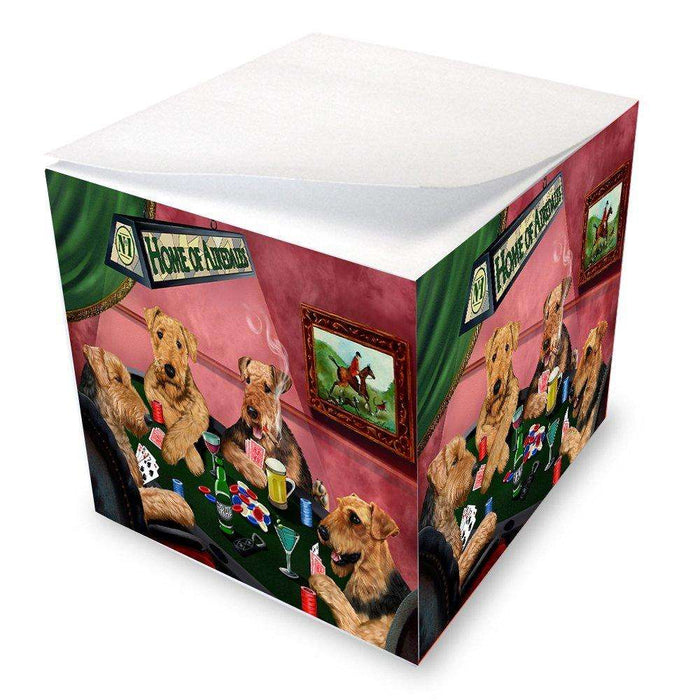 Home of Airedale 4 Dogs Playing Poker Note Cube