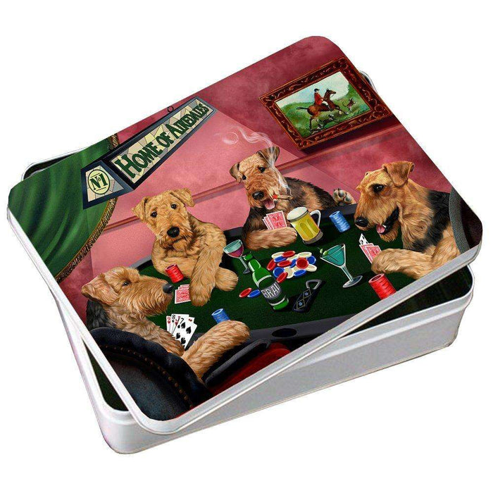 Home of Airedale 4 Dogs Playing Poker Photo Tin