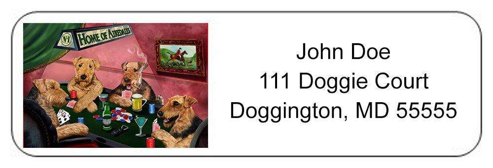 Home of Airedales 4 Dogs Playing Poker Return Address Label