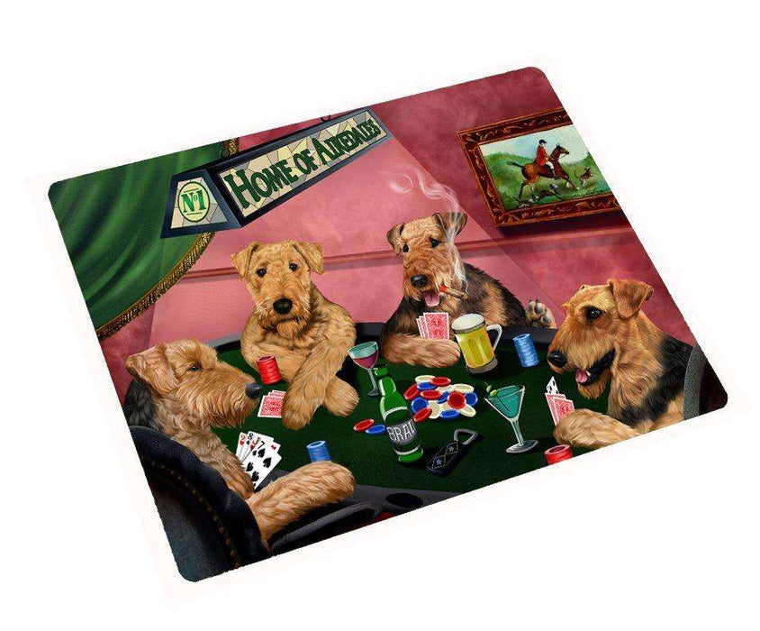 Home of Airedales Tempered Cutting Board 4 Dogs Playing Poker