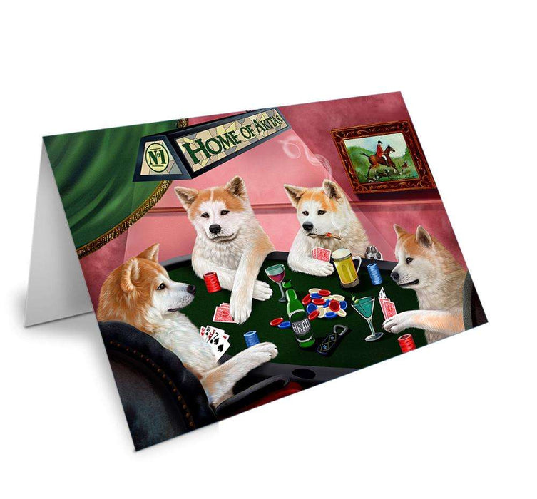 Home of Akita 4 Dogs Playing Poker Handmade Artwork Assorted Pets Greeting Cards and Note Cards with Envelopes for All Occasions and Holiday Seasons GCD67061