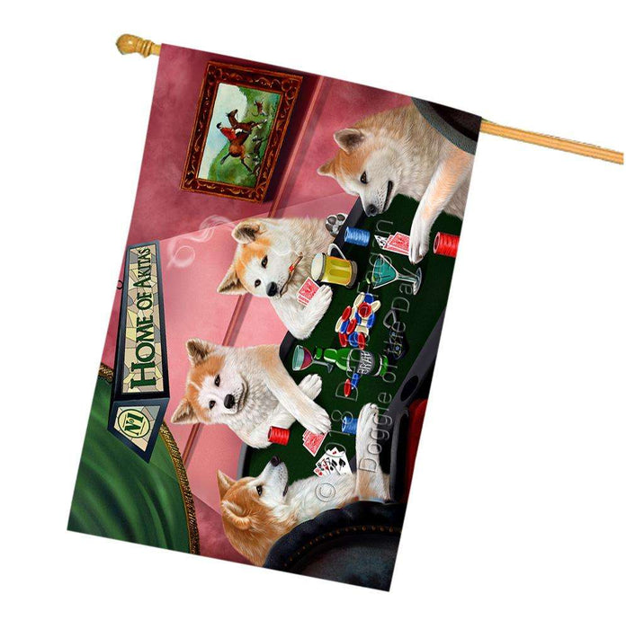Home of Akita 4 Dogs Playing Poker House Flag FLG54542