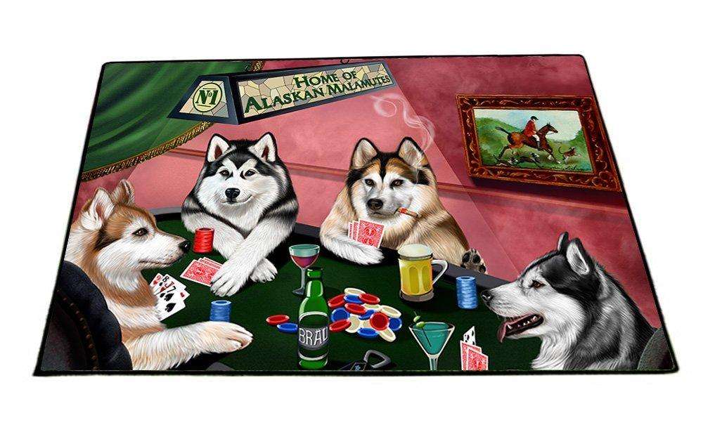 Home of Alaskan Malamute 4 Dogs Playing Poker Floormat 24" x 36"