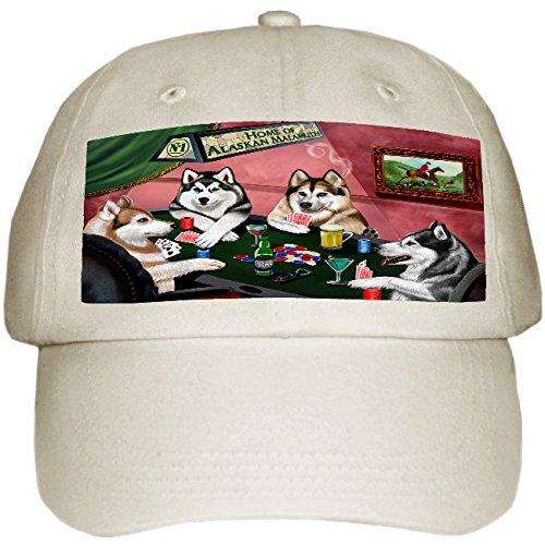 Home of Alaskan Malamute 4 Dogs Playing Poker Hat Off White
