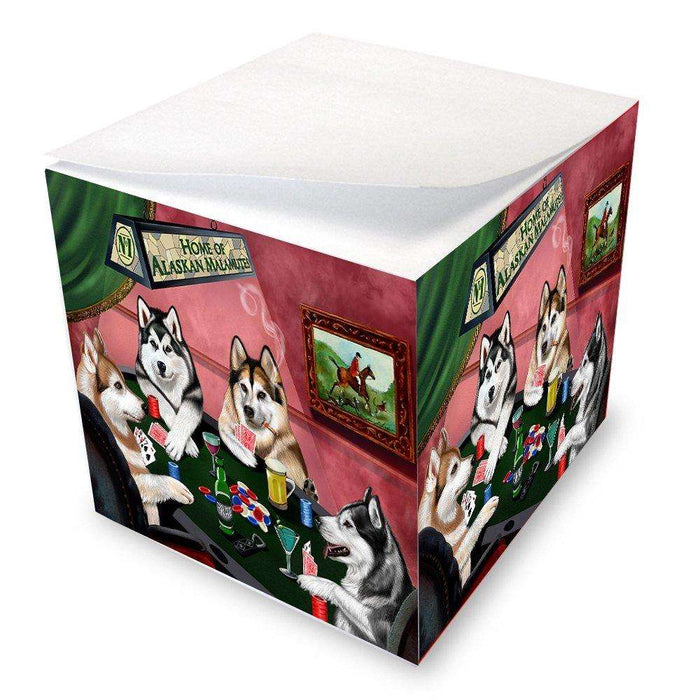 Home of Alaskan Malamute 4 Dogs Playing Poker Note Cube