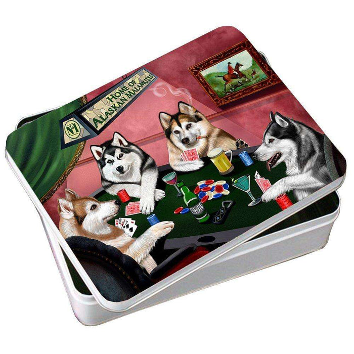 Home of Alaskan Malamute 4 Dogs Playing Poker Photo Tin