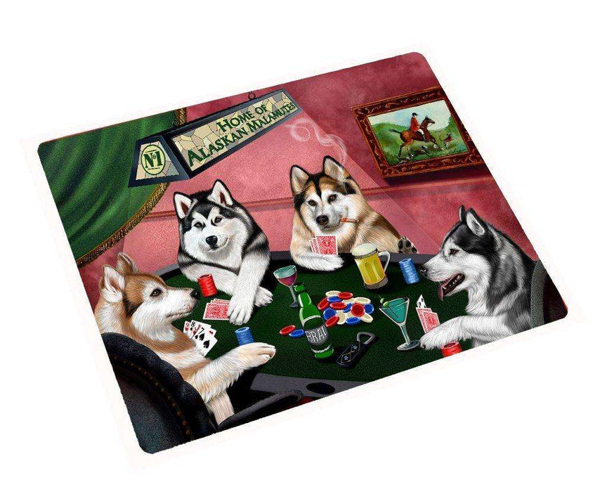 Home of Alaskan Malamute Tempered Cutting Board 4 Dogs Playing Poker