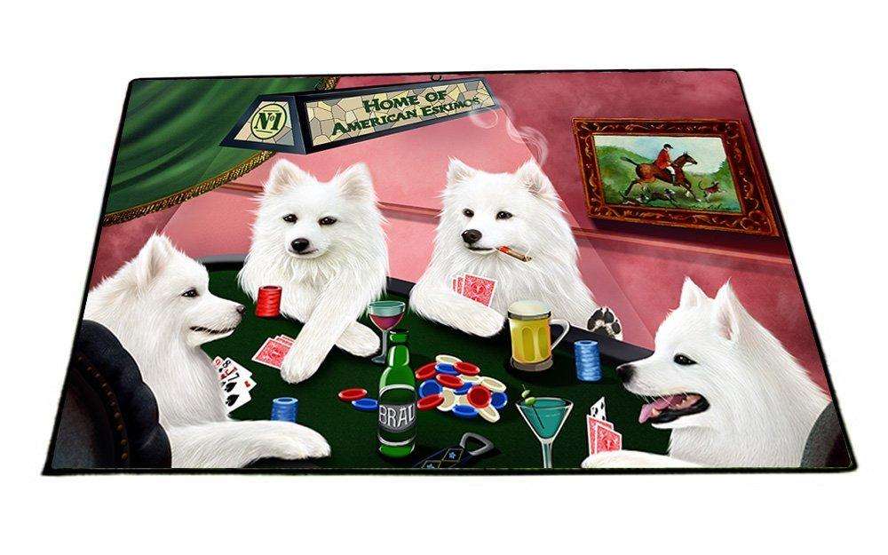 Home of American Eskimos 4 Dogs Playing Poker Floormat 18" x 24"