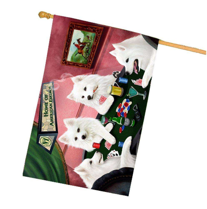 Home of American Eskimos 4 Dogs Playing Poker House Flag