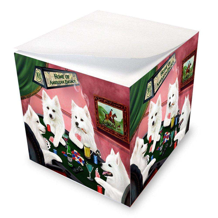 Home of American Eskimos 4 Dogs Playing Poker Note Cube
