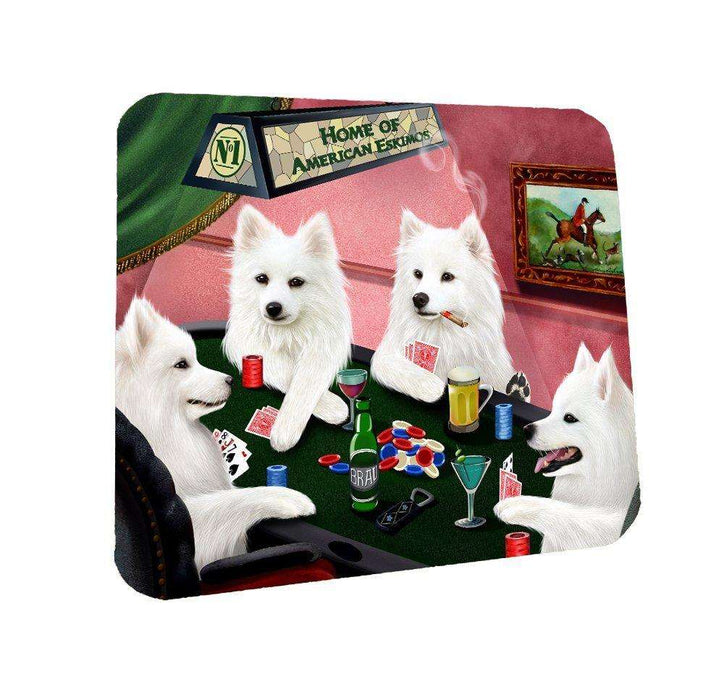 Home of American Eskimos Coasters 4 Dogs Playing Poker (Set of 4)