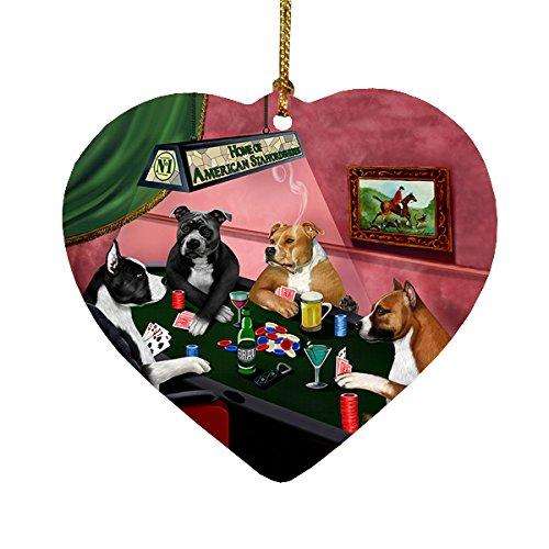 Home of American Staffordshire 4 Dogs Playing Poker Heart Christmas Ornament